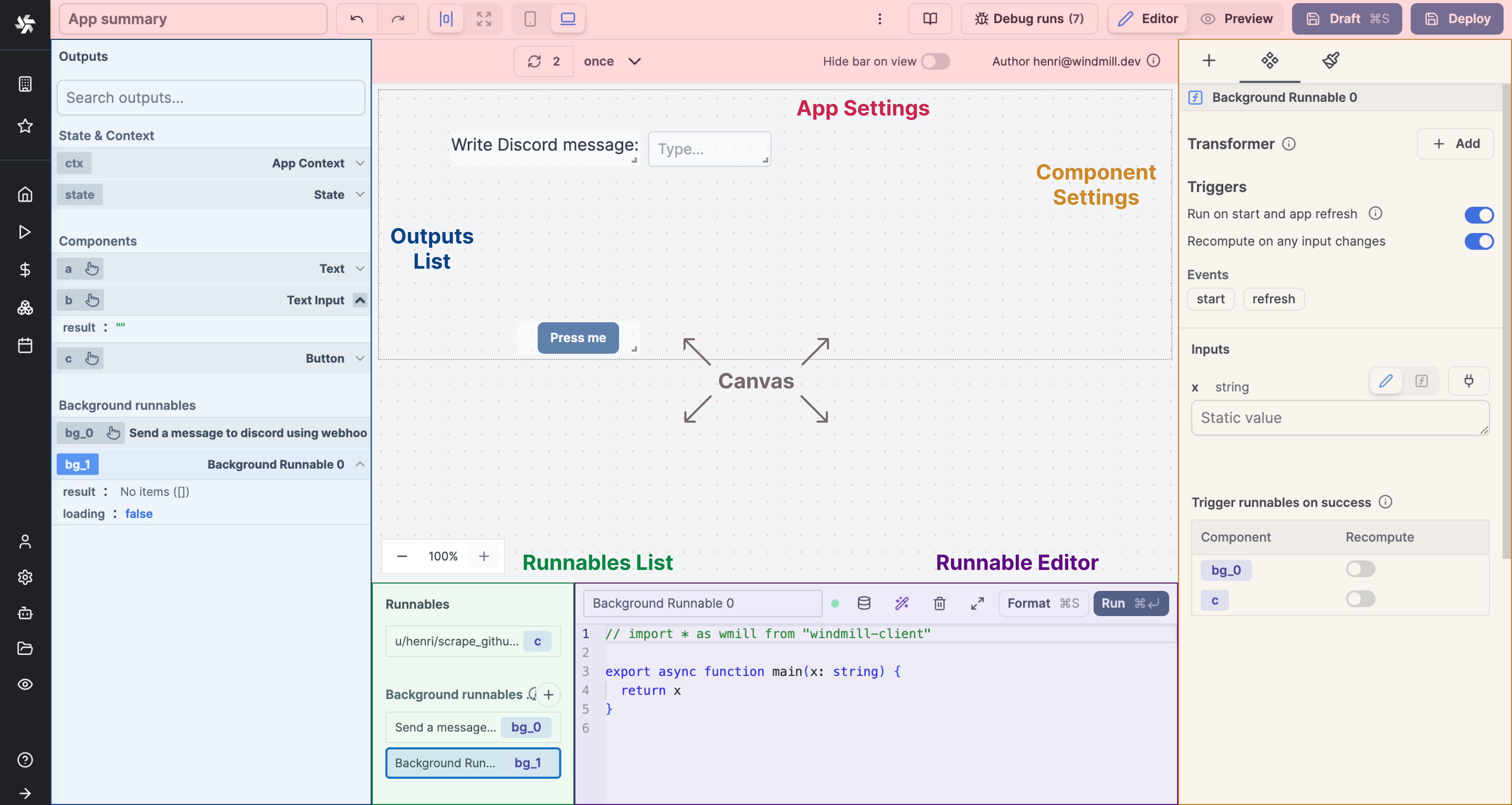 App Runnables panel App Runnables panel